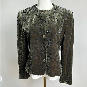 Women’s Vintage Velvet Embroidered Witchy Whimsigoth Fitted Silk Blend Blazer 6